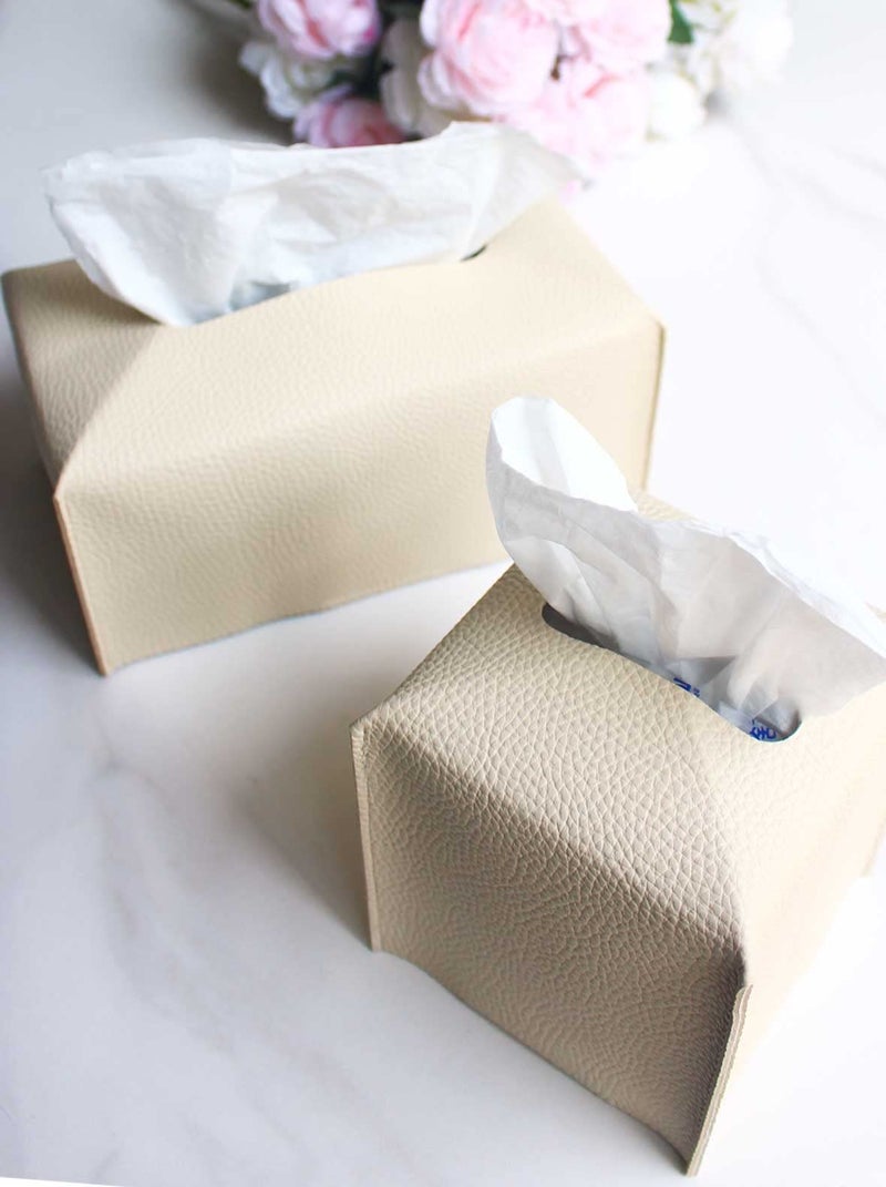 JESMINI Tissue Box Cover Tissue Holder - Square Leather Tissue Box Holder with Bottom Belt [JESMINI  Beige] Modern PU Leather Tissues Cube Box Cover for Bathroom Countertop/Night Stands/Office - Image 3